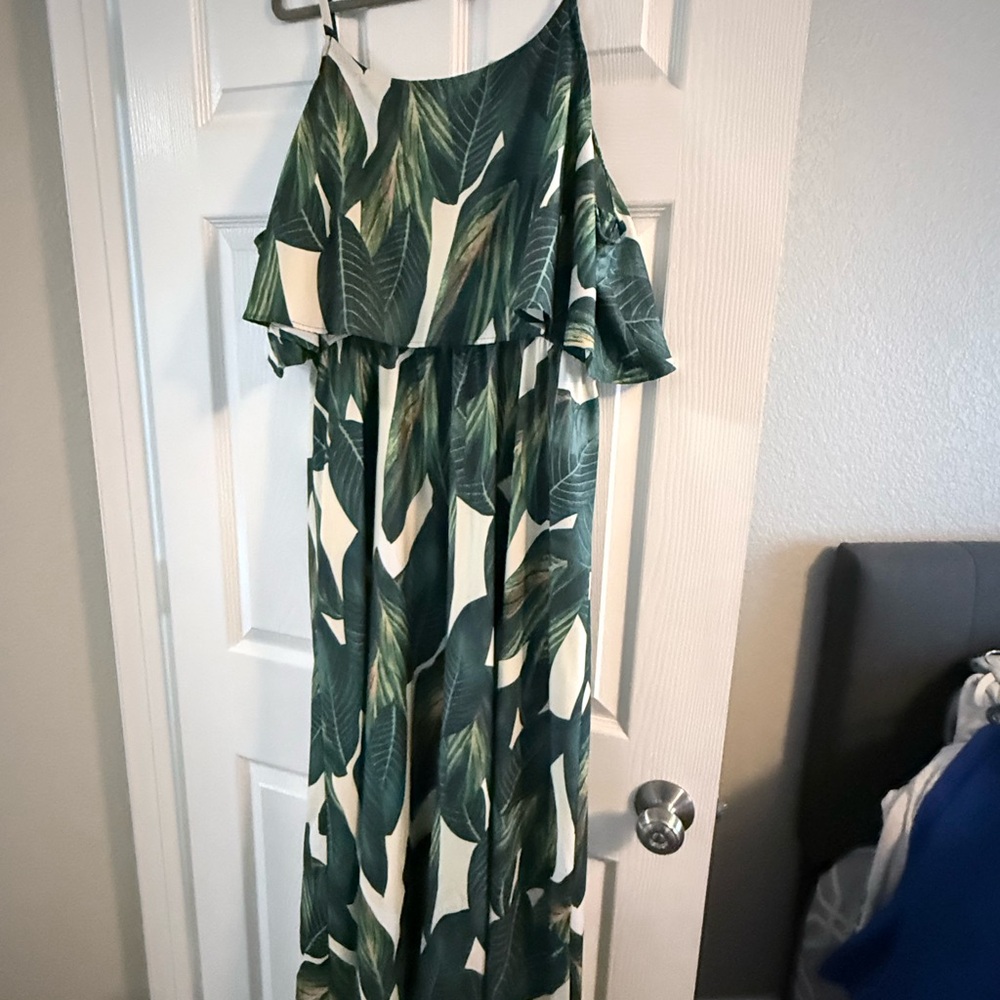 SHEIN Green Leaf Print Maxi Dress